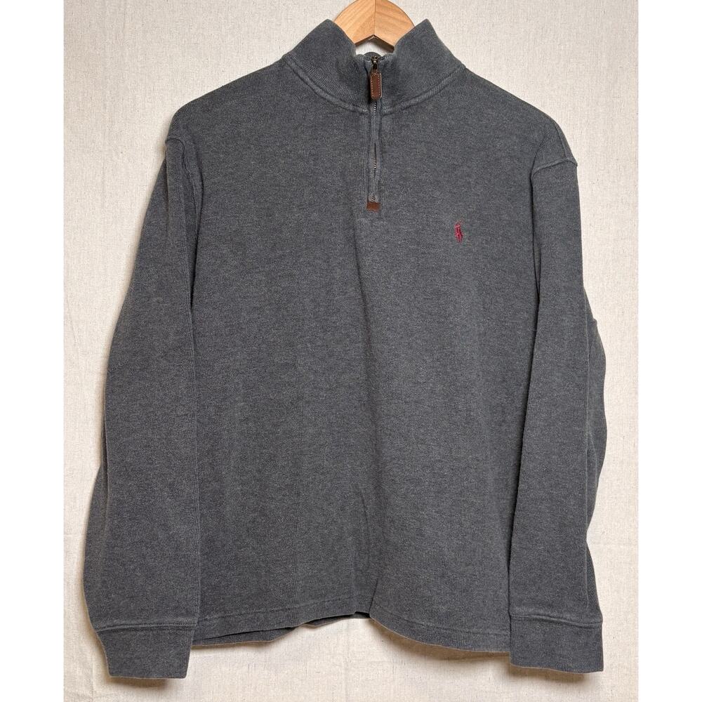 Polo Ralph Lauren Sweater Mens‎ Medium Gray 1/4 Zip Mock Neck Pullover Pony Logo